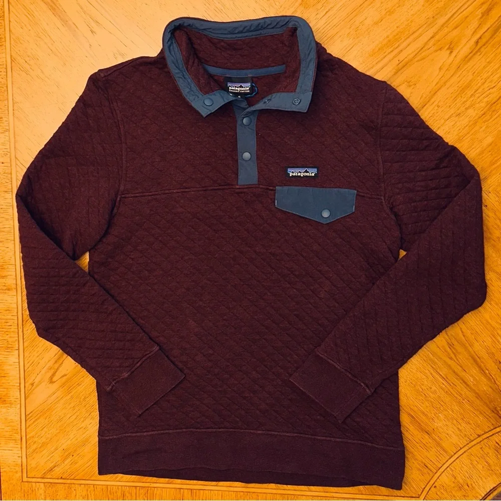 Patagonia Organic Cotton Quilt Snap-T Pullover Women’s Size Medium Dark Ruby - Picture 2 of 15